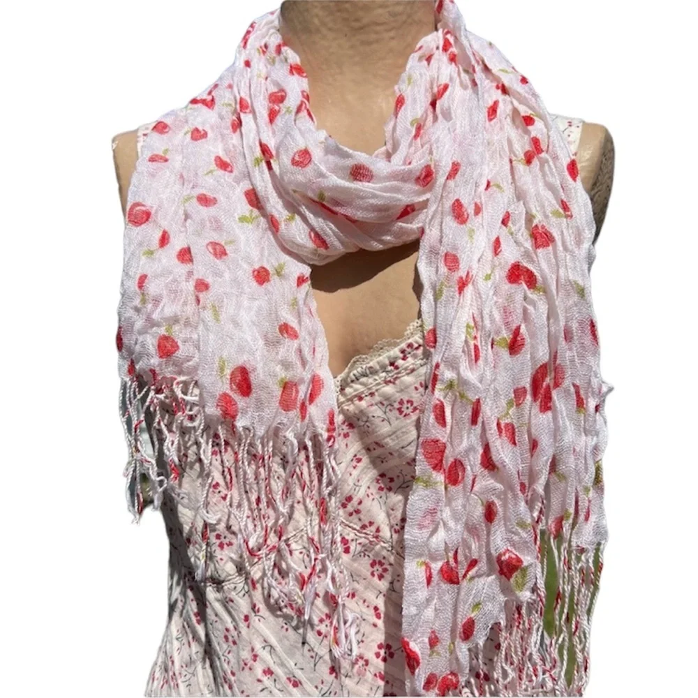 - Cherry Blossom Print Fringed Decorative Scarf! NEW!!